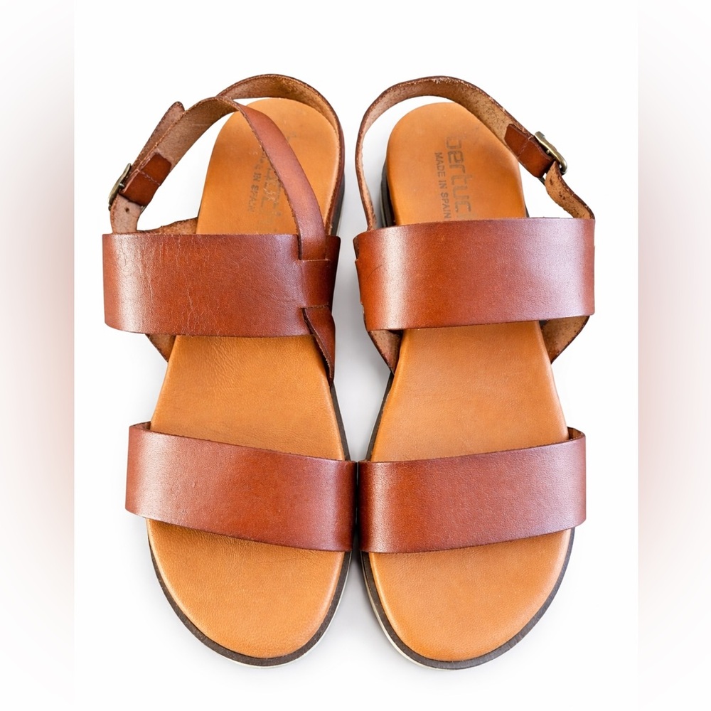 Bertuchi Made Spain Cognac Leather Ankle Strap Comfort Sandals EU 38